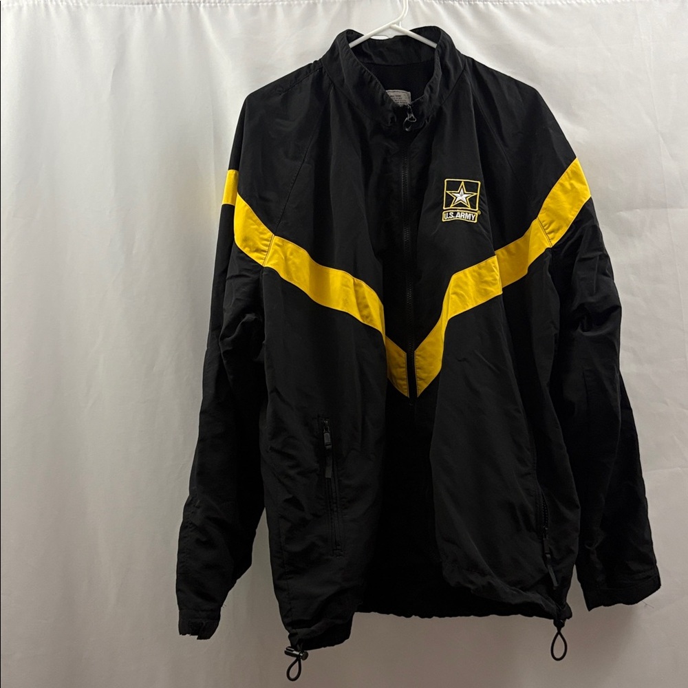 US Army APFU PT Jacket Black Yellow X-large Short Military Physical Fitness - Picture 2 of 9